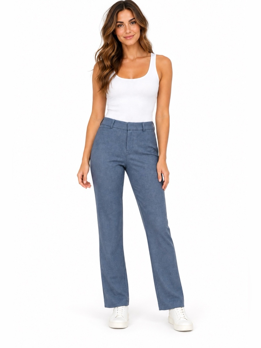 KUT From The Kloth Chambray Blue Gray Straight Leg Stretch Dress Pants Slacks